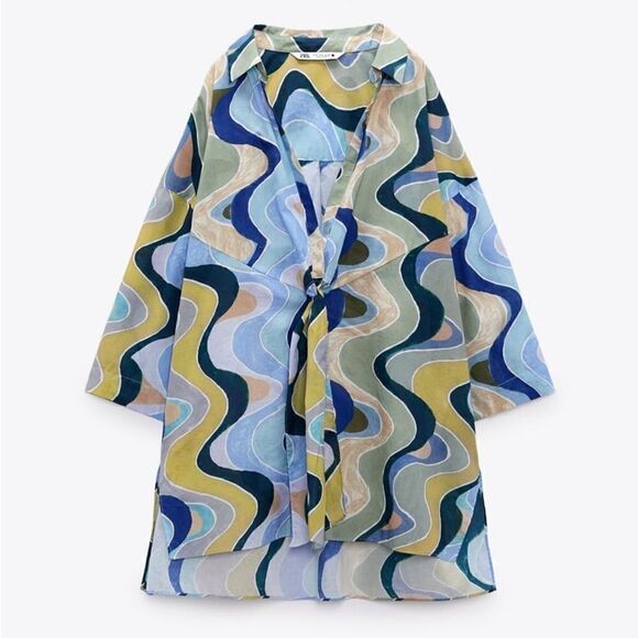 ZARA PRINTED LONGLINE BLOUSE - Picture 5 of 10